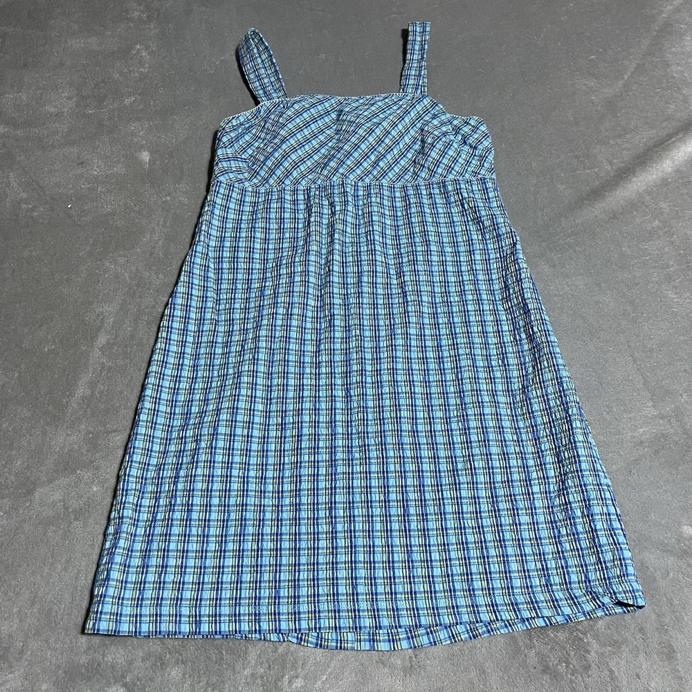 Vintage California Concepts Dress Womens 13 Blue Plaid Crinkle Babydoll Cottage